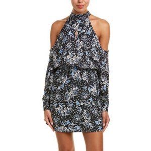 NWT Parker Cold Shoulder Shift Black Blue Floral Dress Size XS